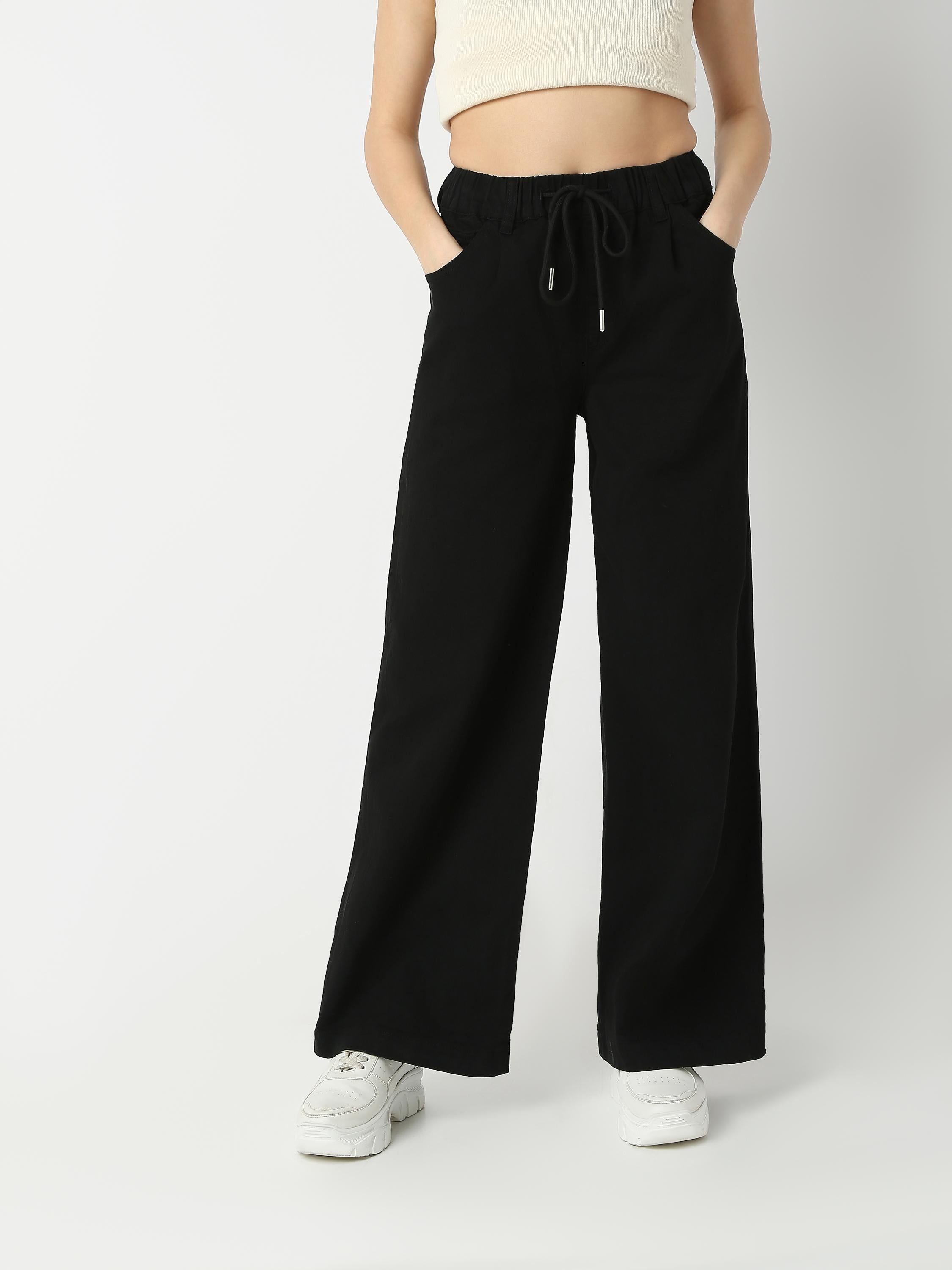 Casual Elastic Waist Wide-Leg Trousers
