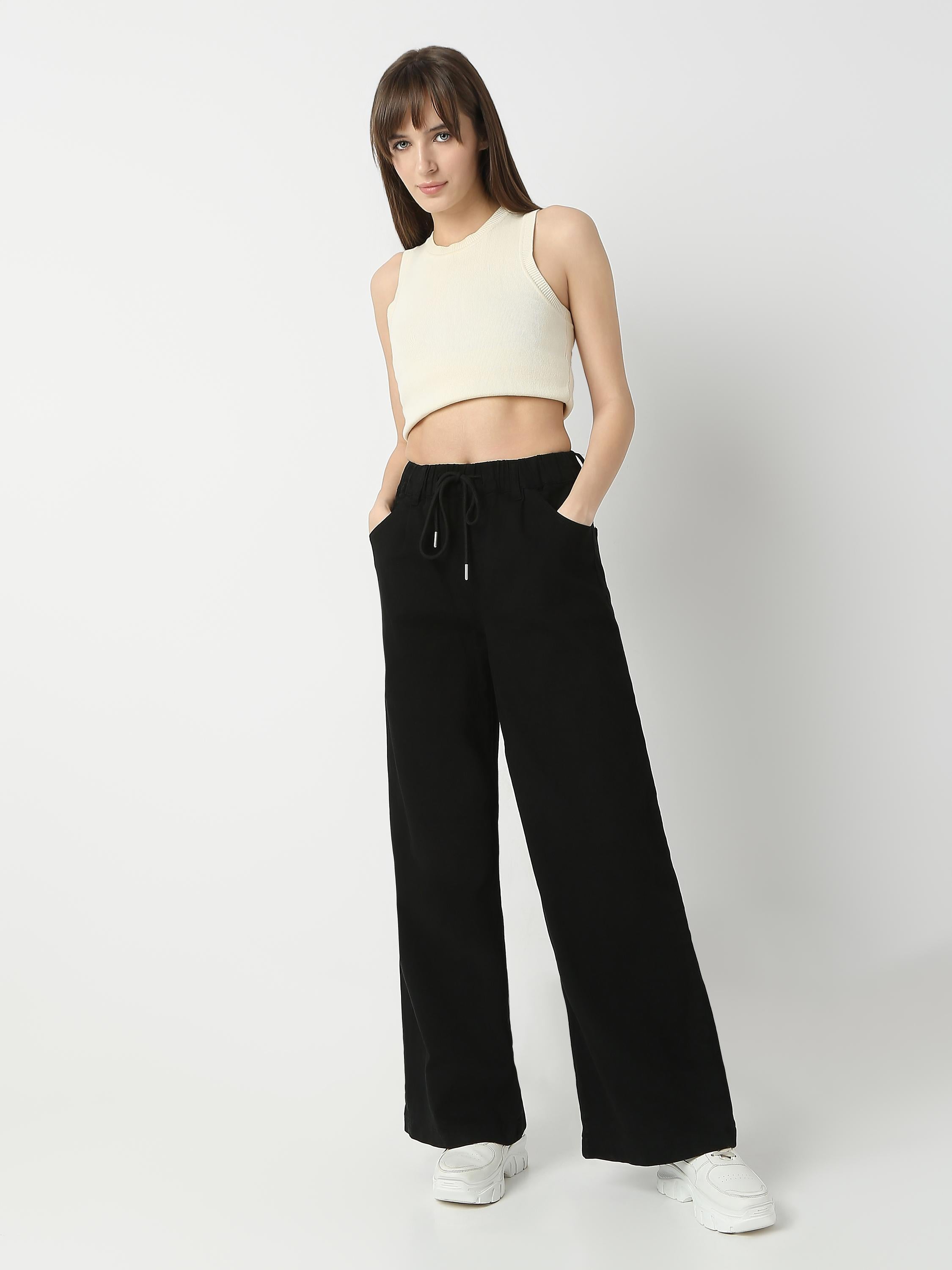 Casual Elastic Waist Wide-Leg Trousers