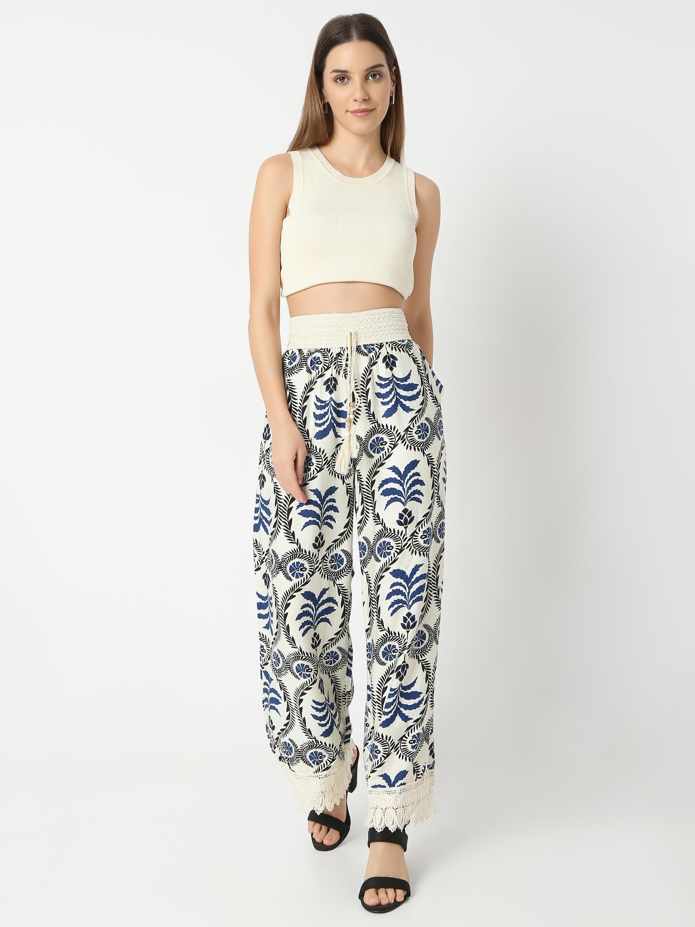 Printed Palazzo Pants with Elastic Waist 
