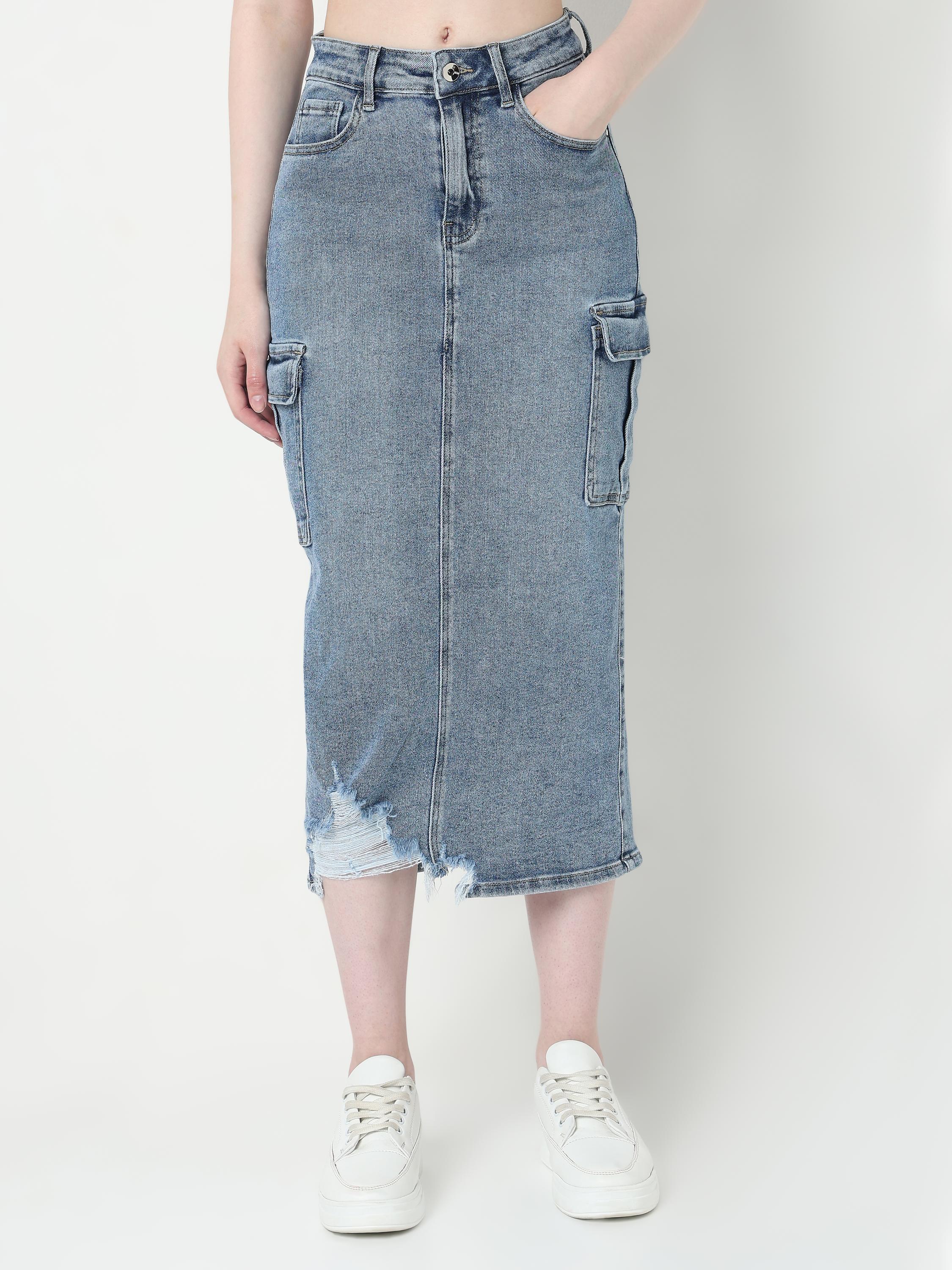 Ripped Midi Cargo Skirt