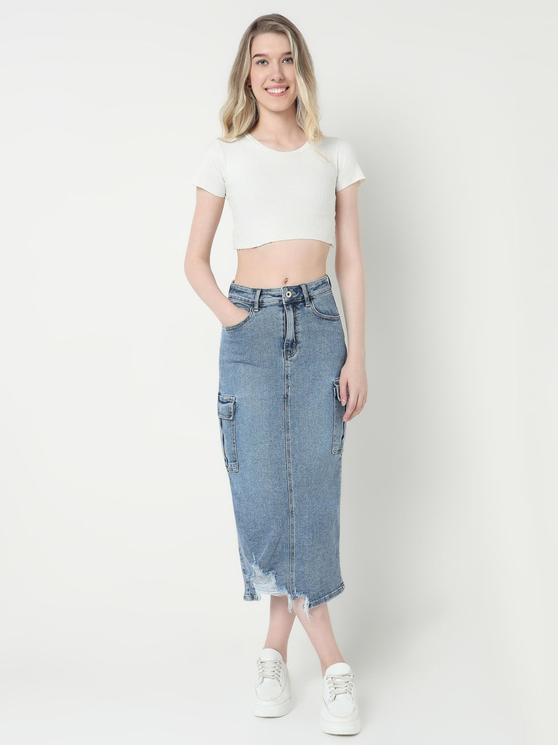 Ripped Midi Cargo Skirt