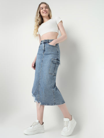 Ripped Midi Cargo Skirt
