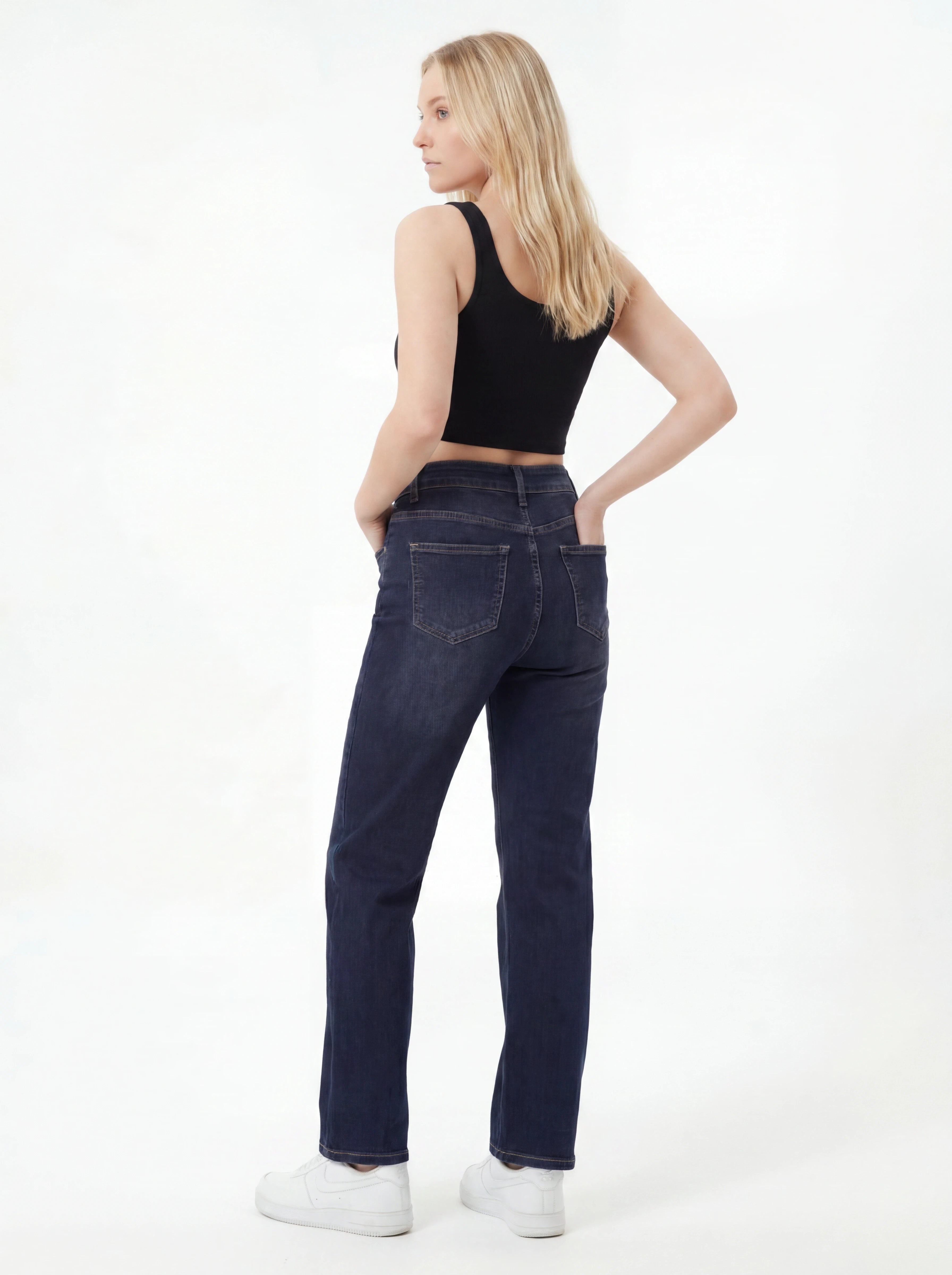 Dark Wash Straight-Fit Denim Jeans