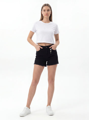 Vintage High-Rise Frayed Hem Denim Shorts