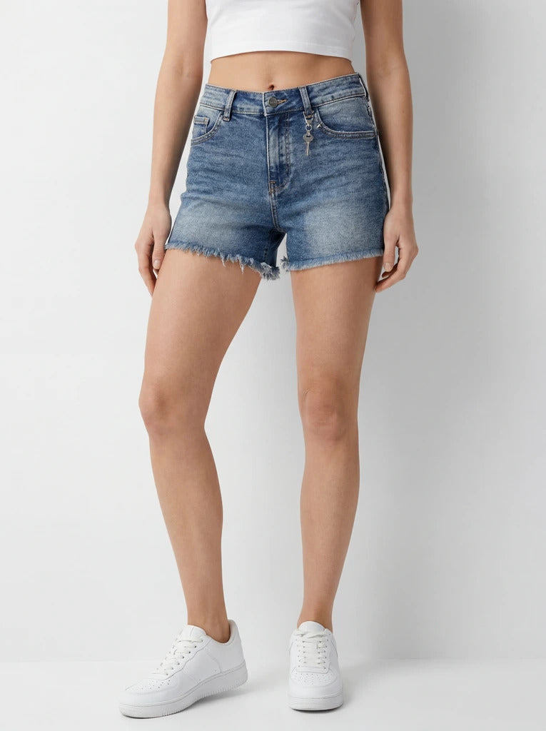 Vintage High-Rise Frayed Hem Denim Shorts