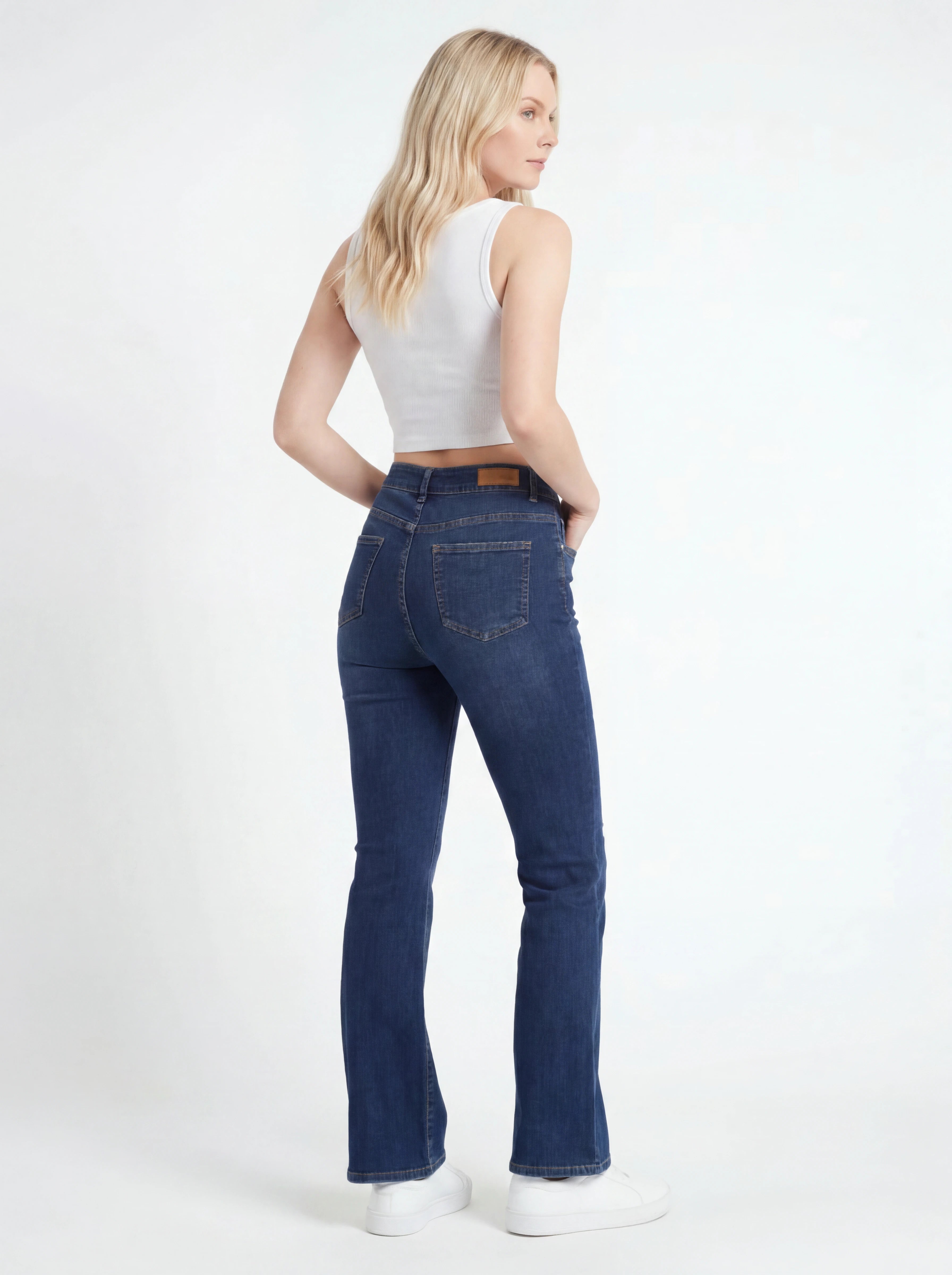 Dark Blue Bootcut Mid-Rise Denim Jeans