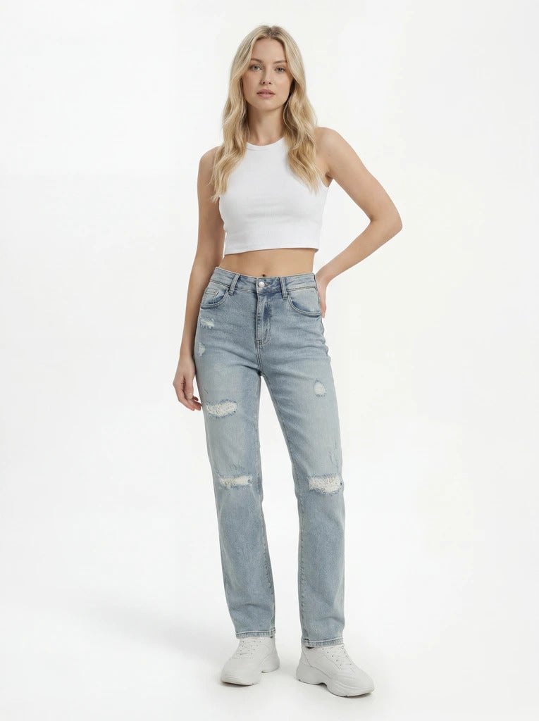 Light Wash Distressed Mom Jeans