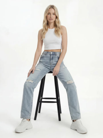 Light Wash Distressed Mom Jeans