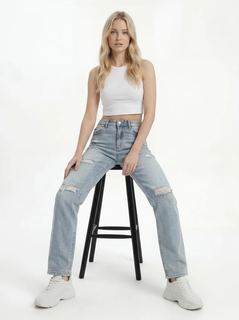Light Wash Distressed Mom Jeans