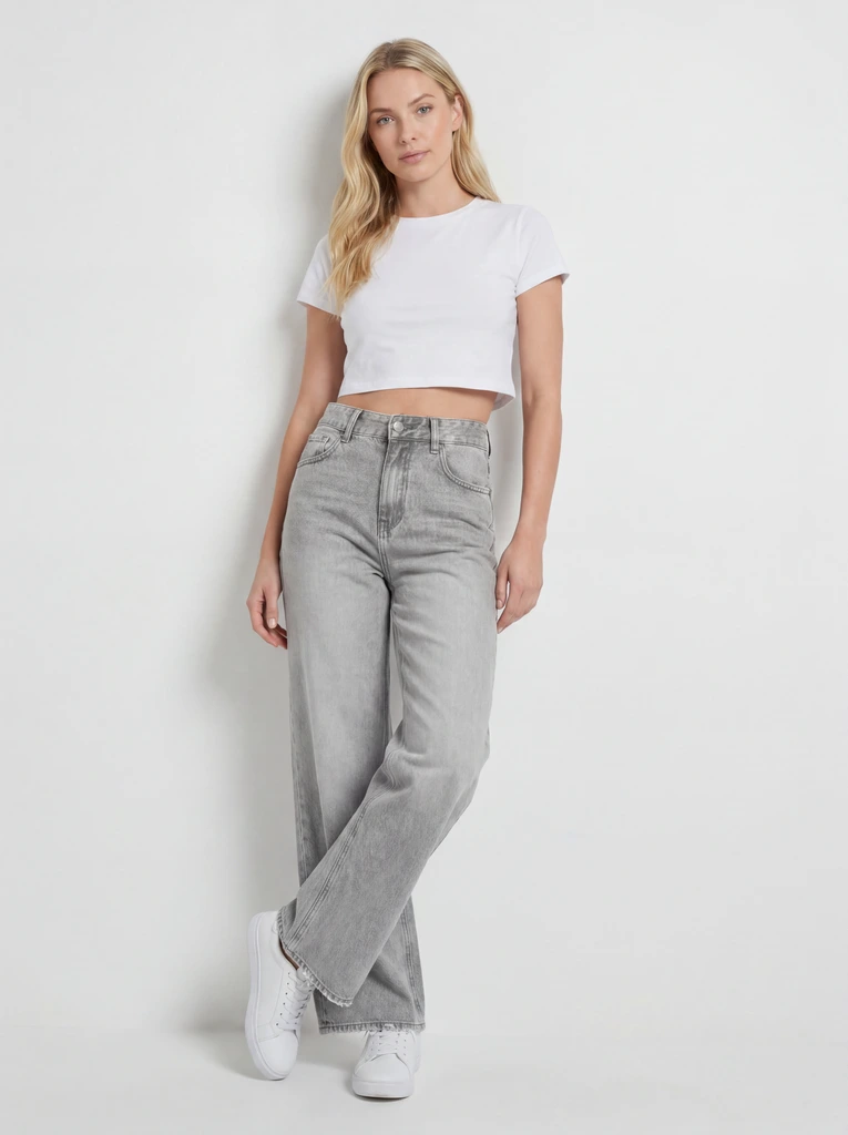 Grey Relaxed Straight-Fit Washed Denim Jeans
