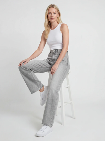 Grey Relaxed Straight-Fit Washed Denim Jeans