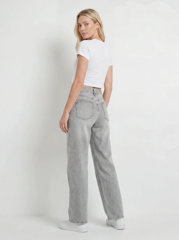 Grey Relaxed Straight-Fit Washed Denim Jeans