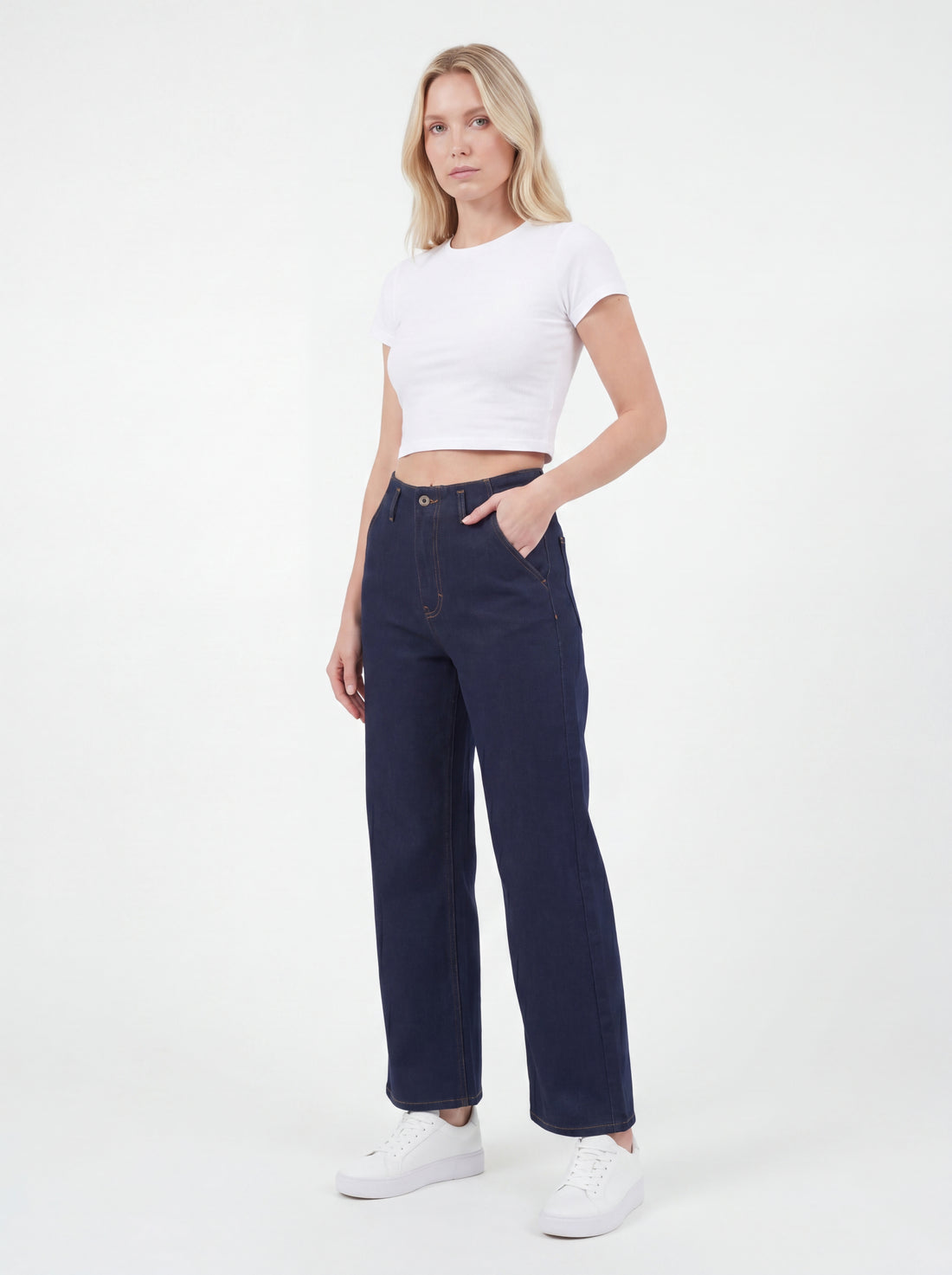 Dark Indigo Wide-Leg High-Waist Denim Jeans
