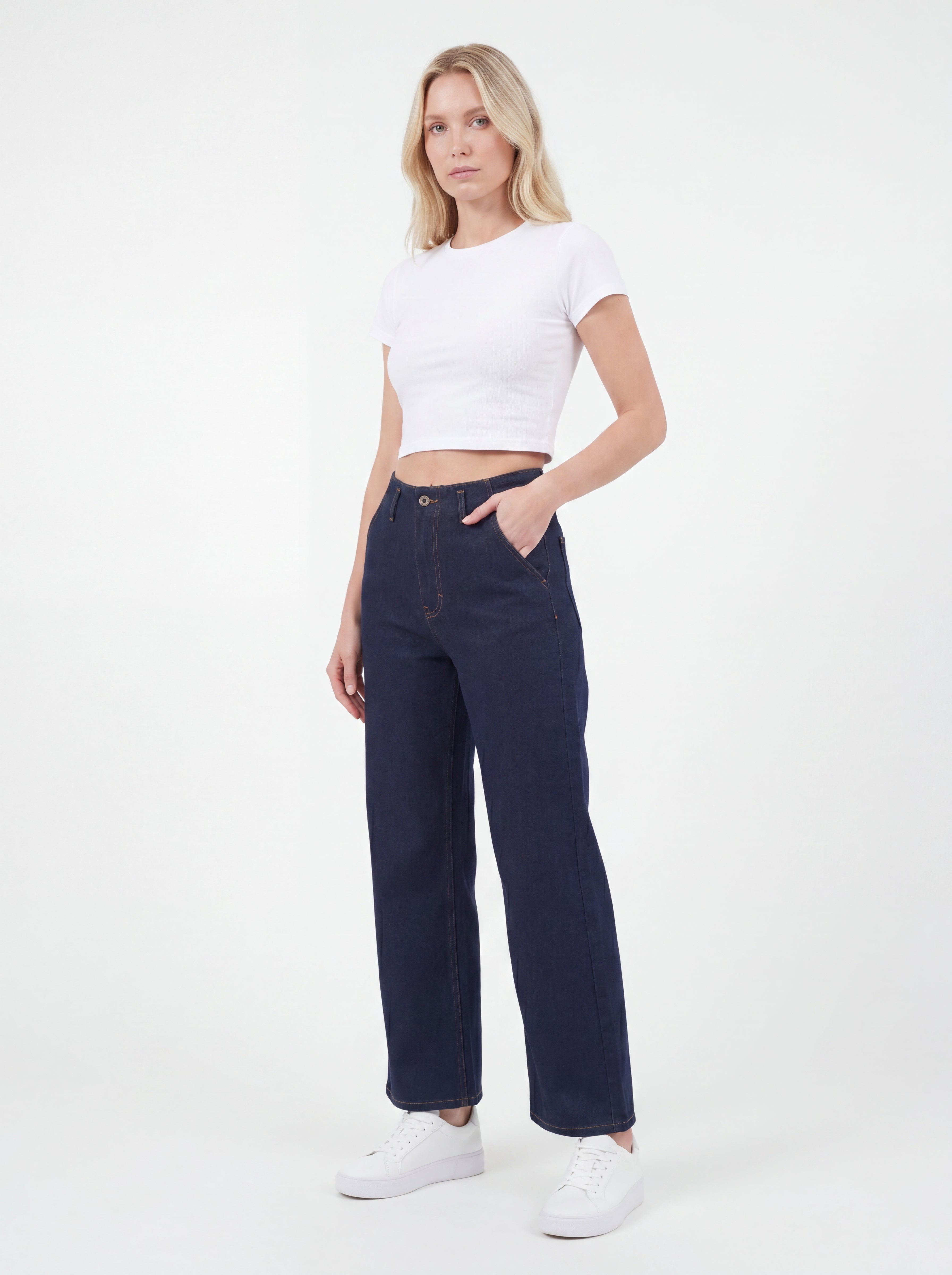 Dark Indigo Wide-Leg High-Waist Denim Jeans