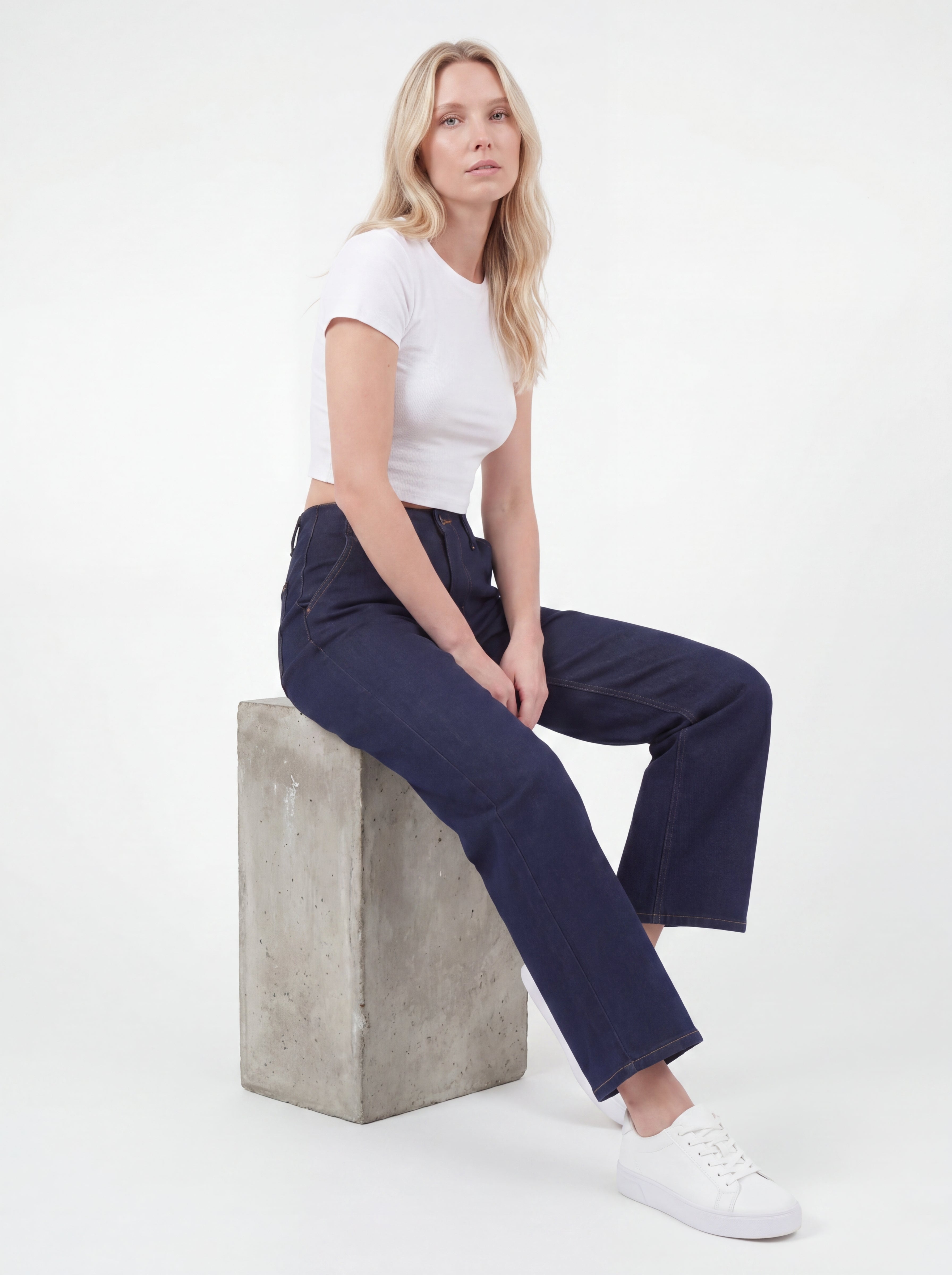 Dark Indigo Wide-Leg High-Waist Denim Jeans