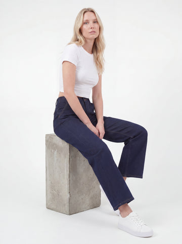 Dark Indigo Wide-Leg High-Waist Denim Jeans
