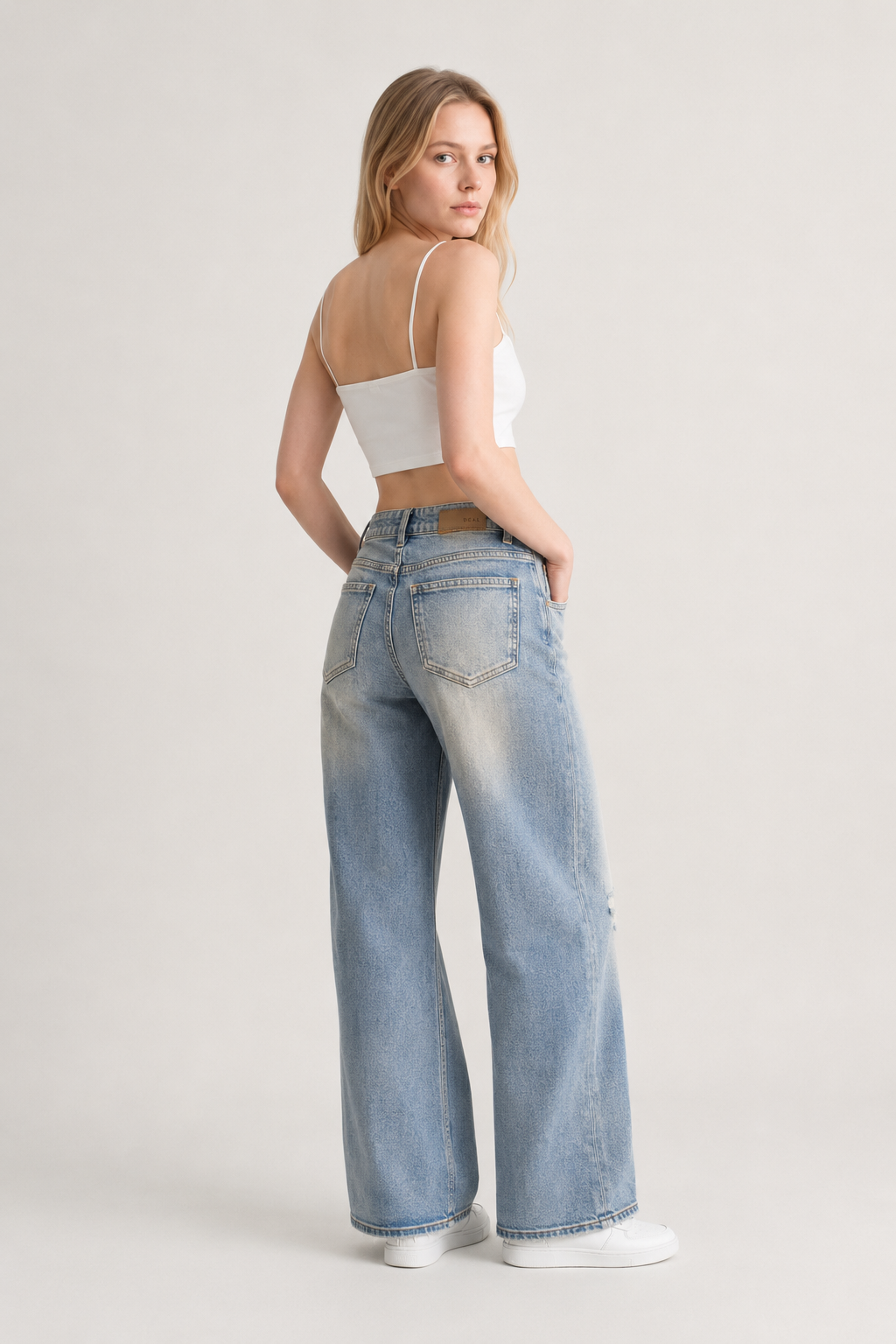 Distressed Light Blue Wide-Leg Ripped Jeans
