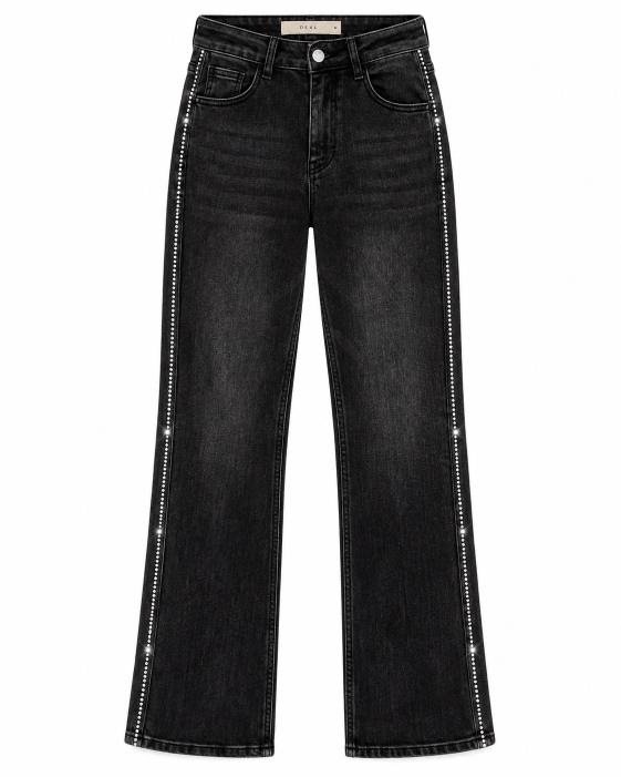 Rhinestone Side Stripe High Rise Wide Leg Jeans