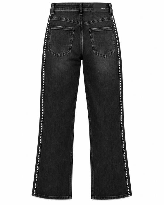 Rhinestone Side Stripe High Rise Wide Leg Jeans