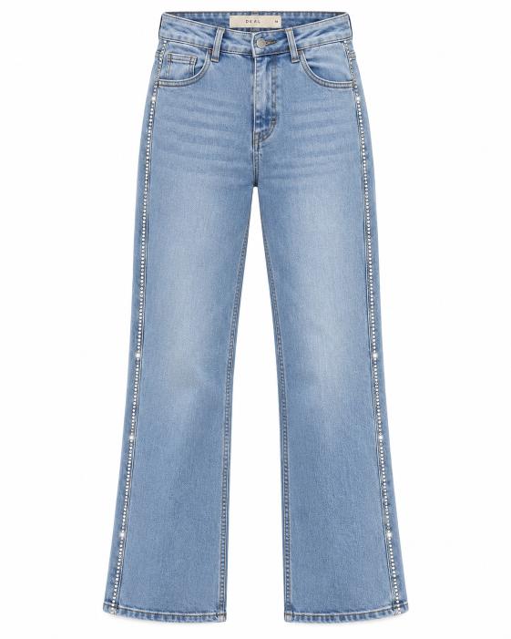 Rhinestone Side Stripe High Rise Wide Leg Jeans