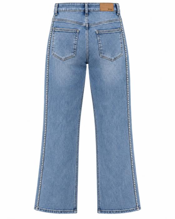 Rhinestone Side Stripe High Rise Wide Leg Jeans