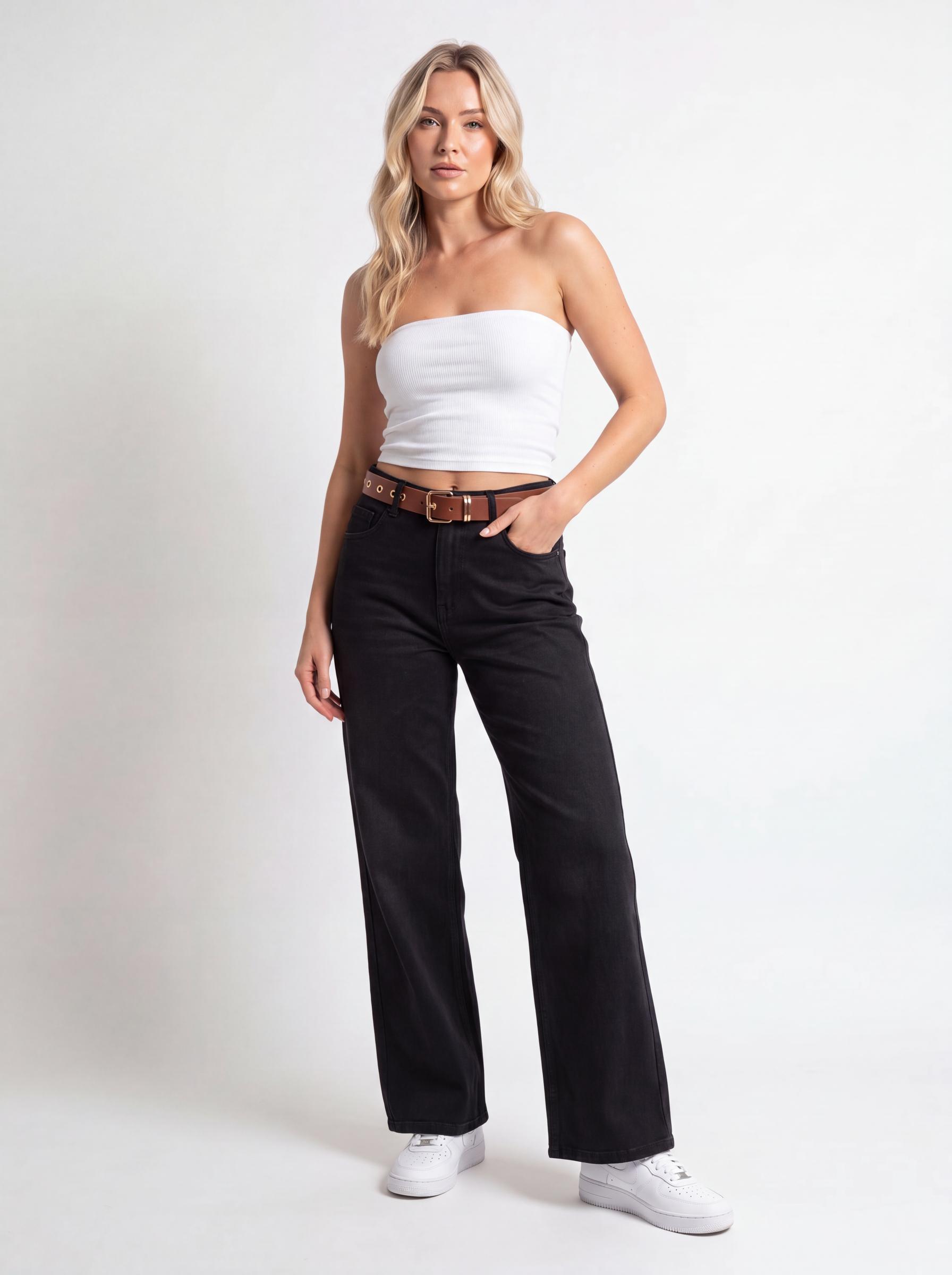 High-Rise Straight Leg Denim Jeans