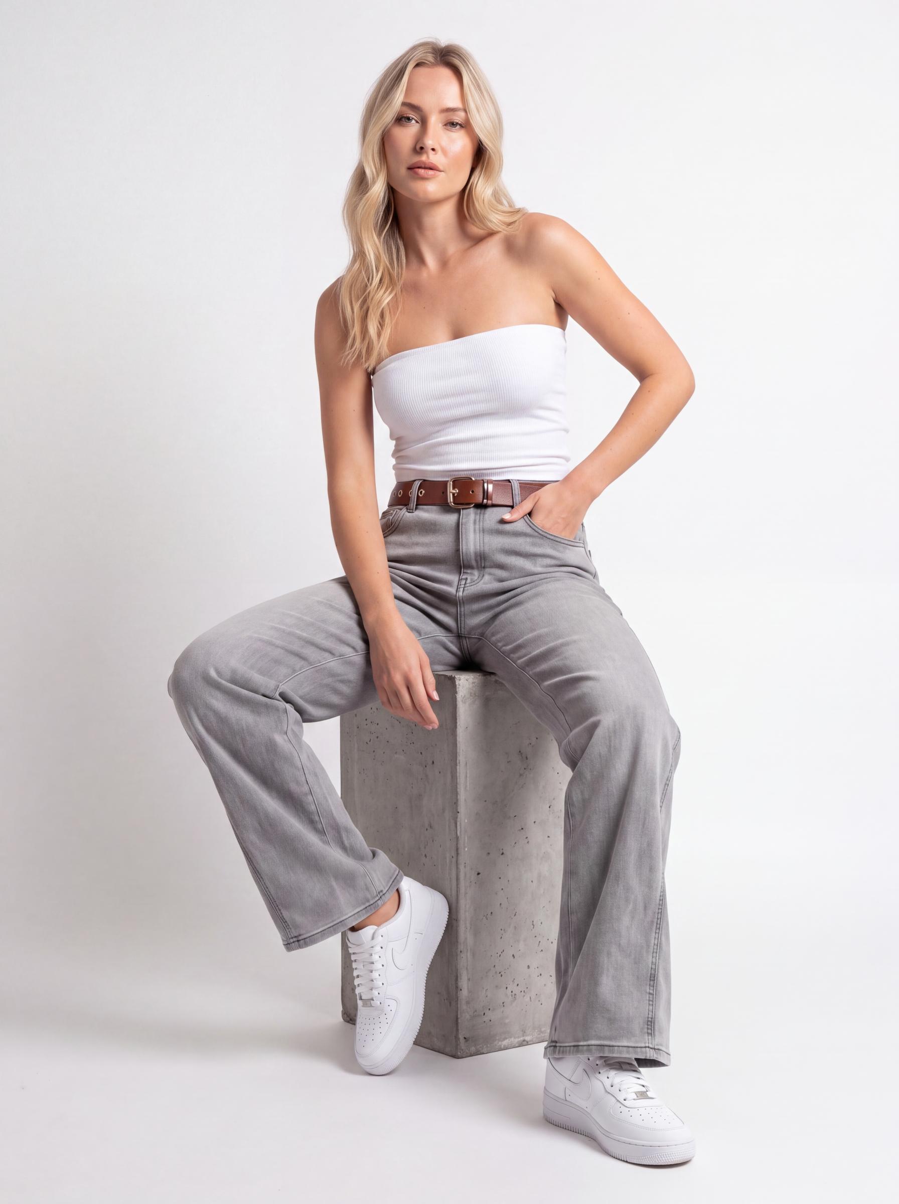 High-Rise Straight Leg Denim Jeans