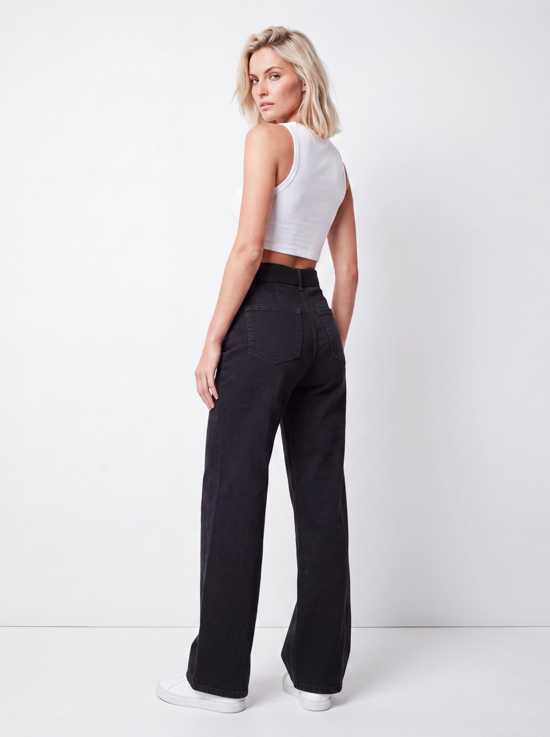 High-Rise Wide Leg Denim Jeans with Belt