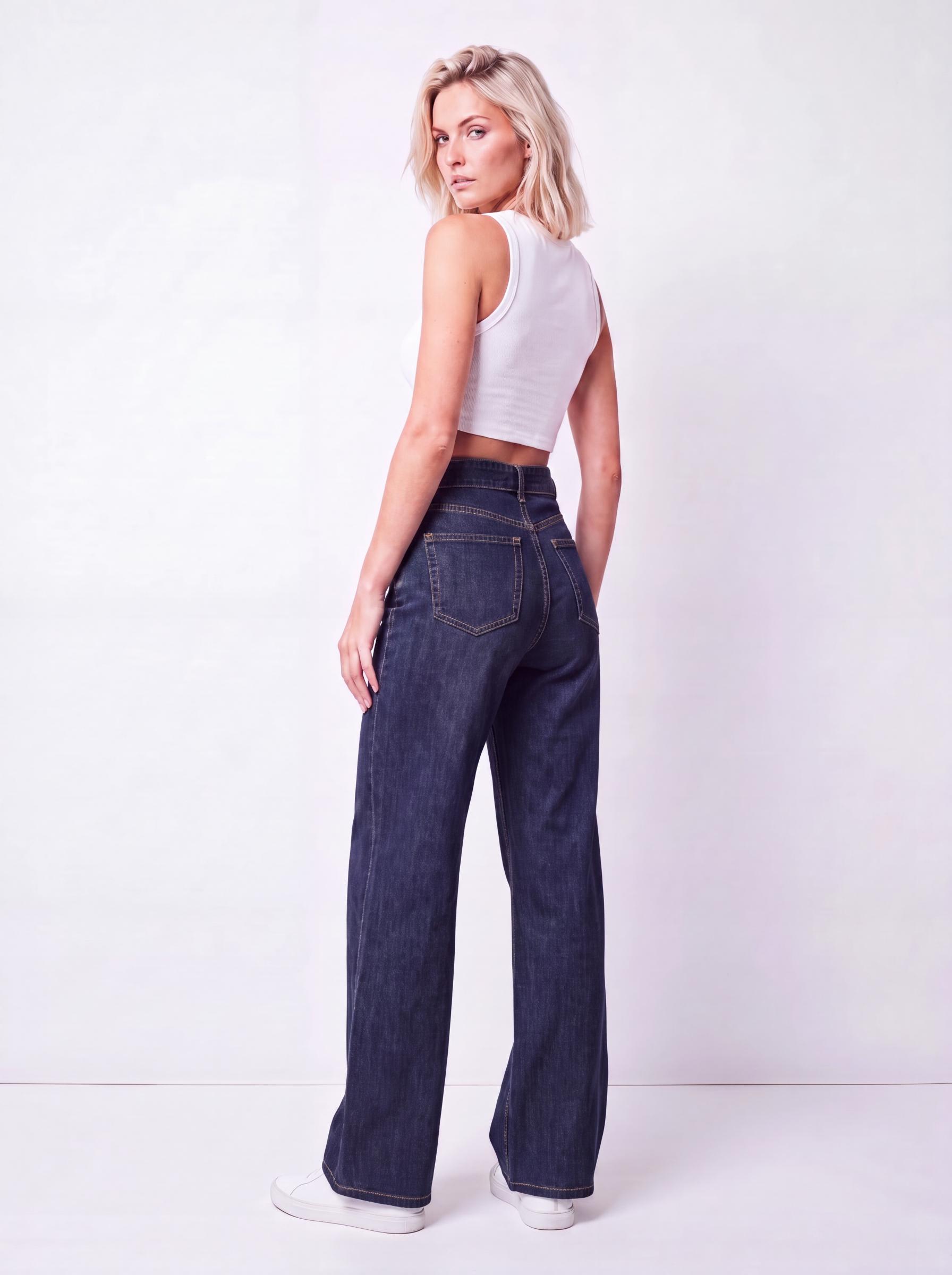 High-Rise Wide Leg Denim Jeans with Belt