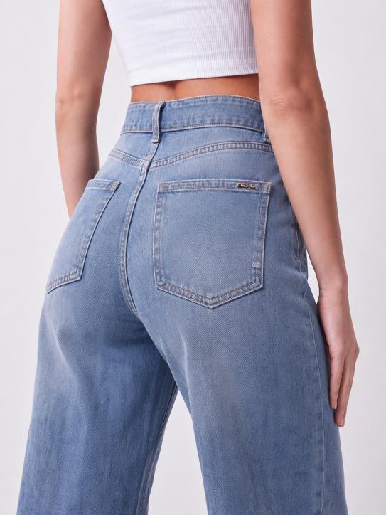 High-Rise Wide Leg Denim Jeans with Belt
