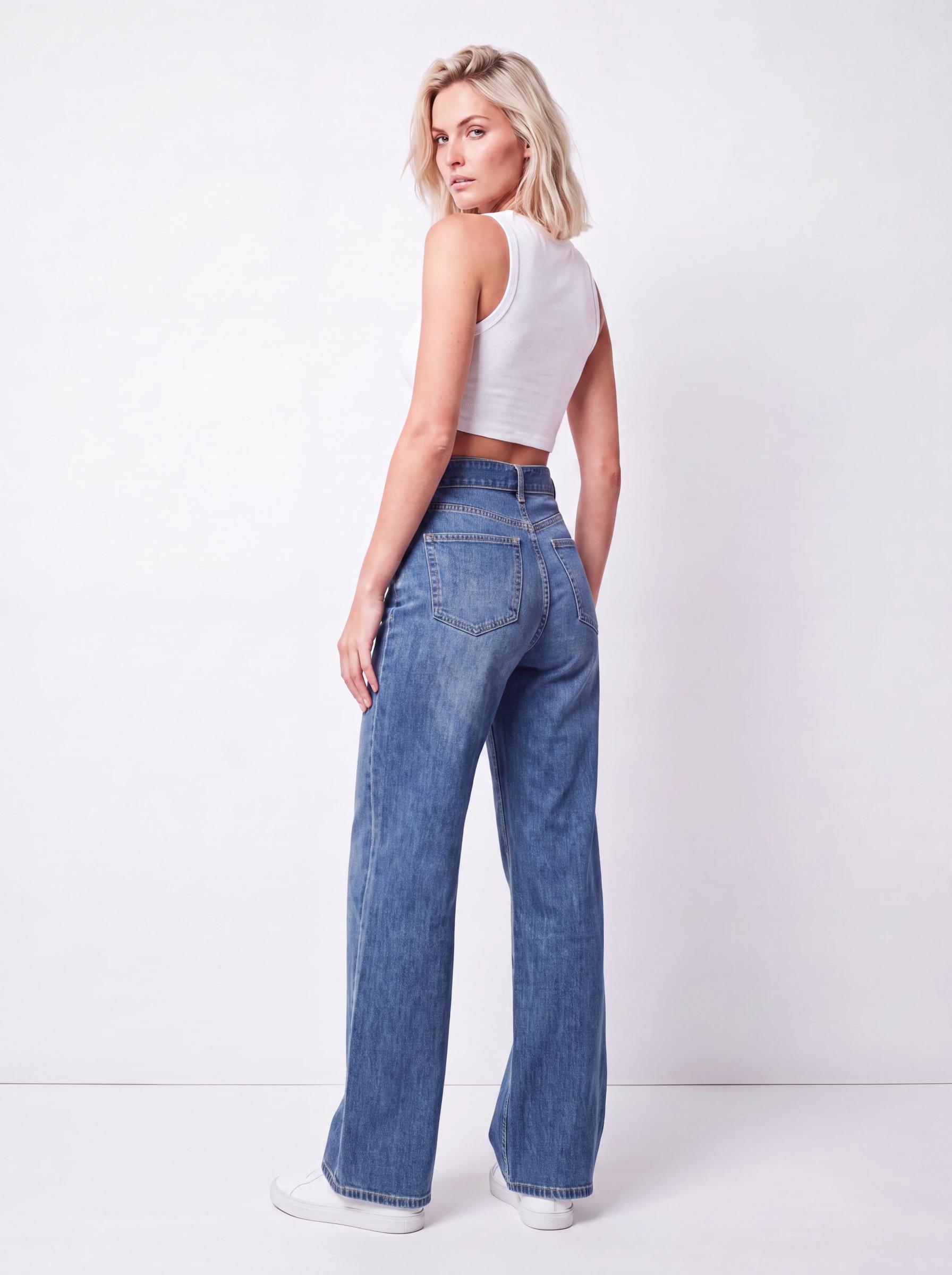 High-Rise Wide Leg Denim Jeans with Belt