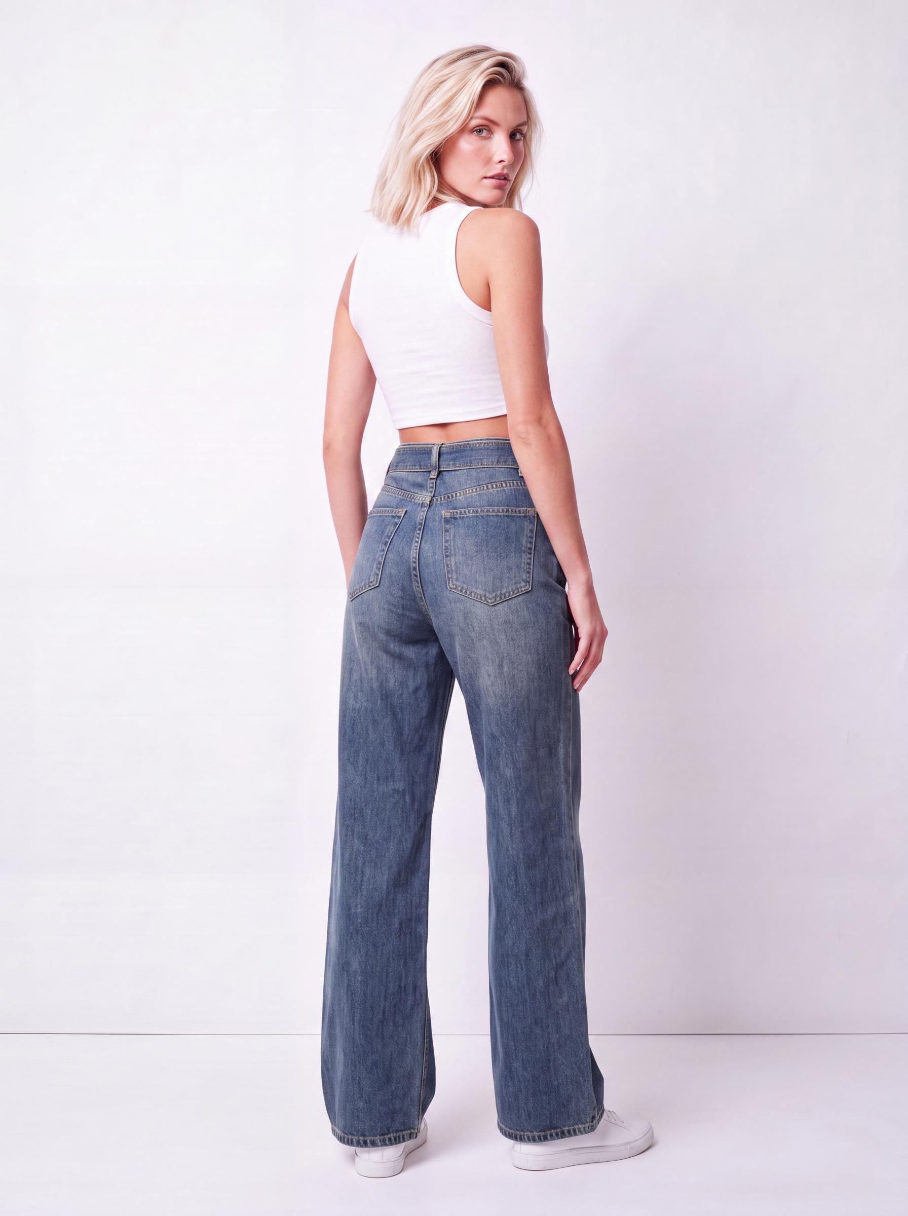 High-Rise Wide Leg Denim Jeans with Belt