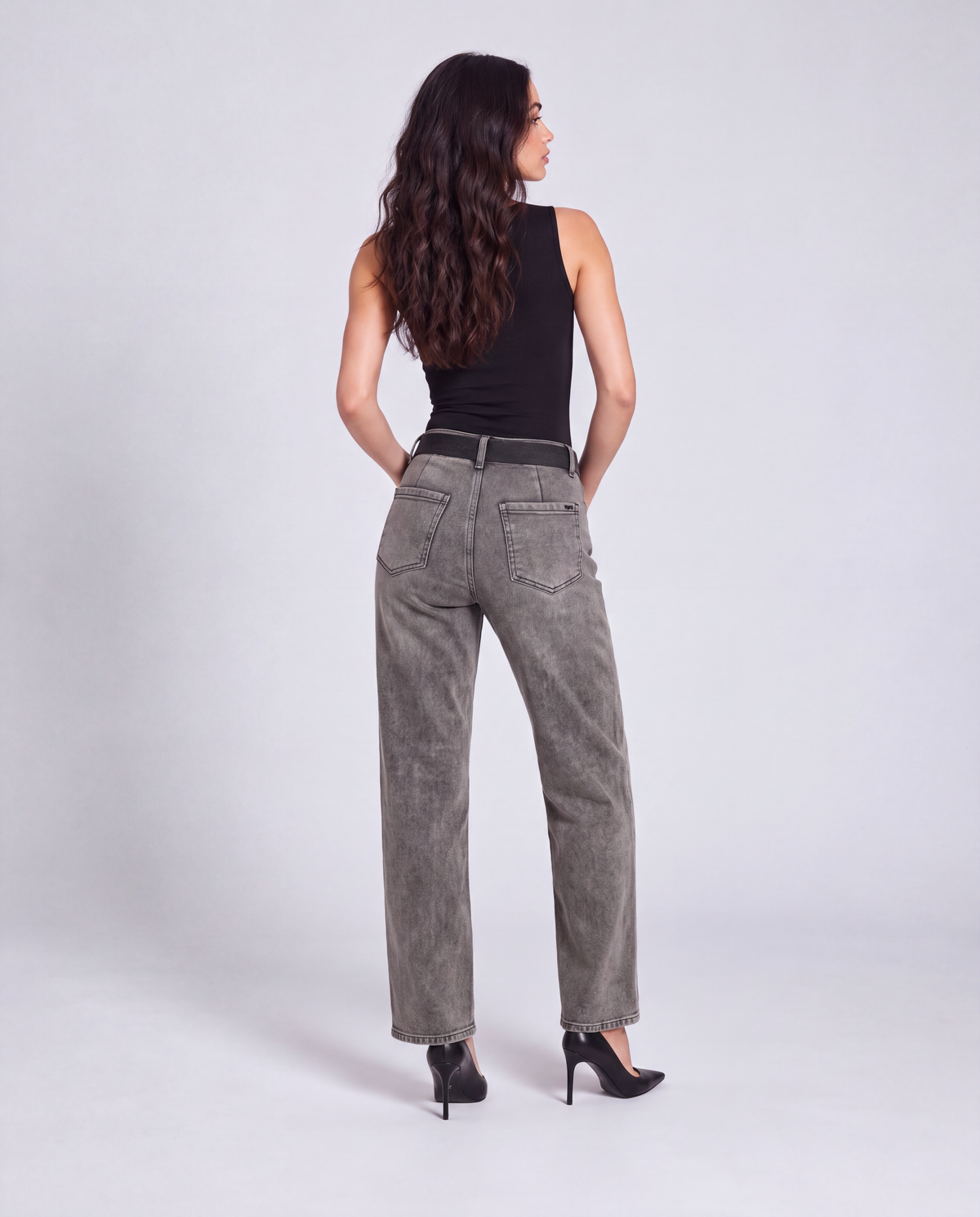 Belted High Rise Wide Leg Jeans