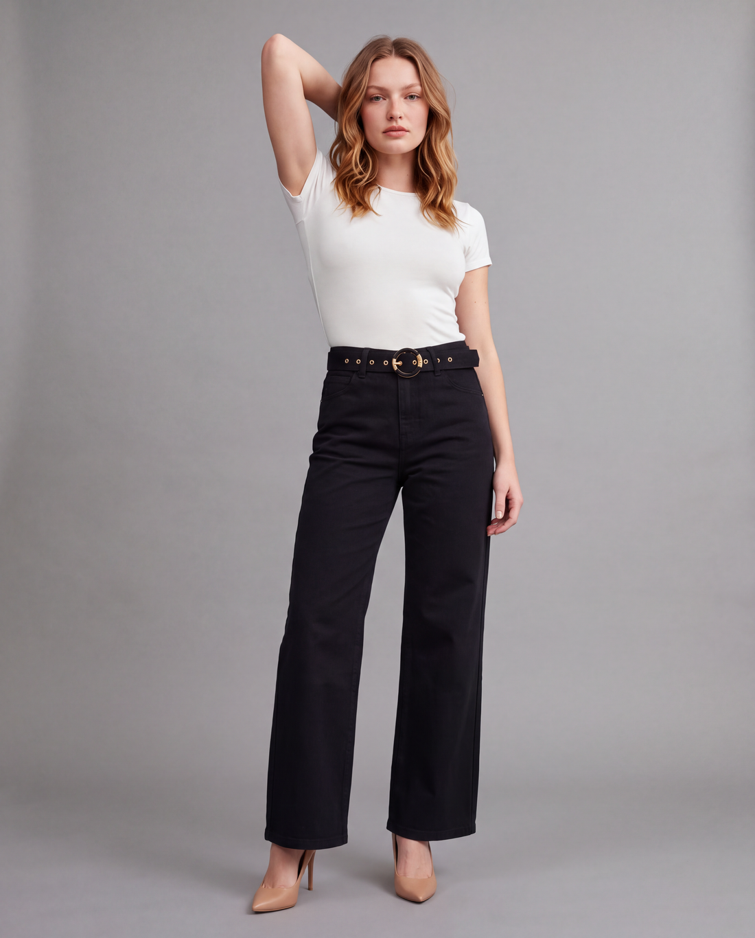High Rise Wide Leg Jeans with Belt