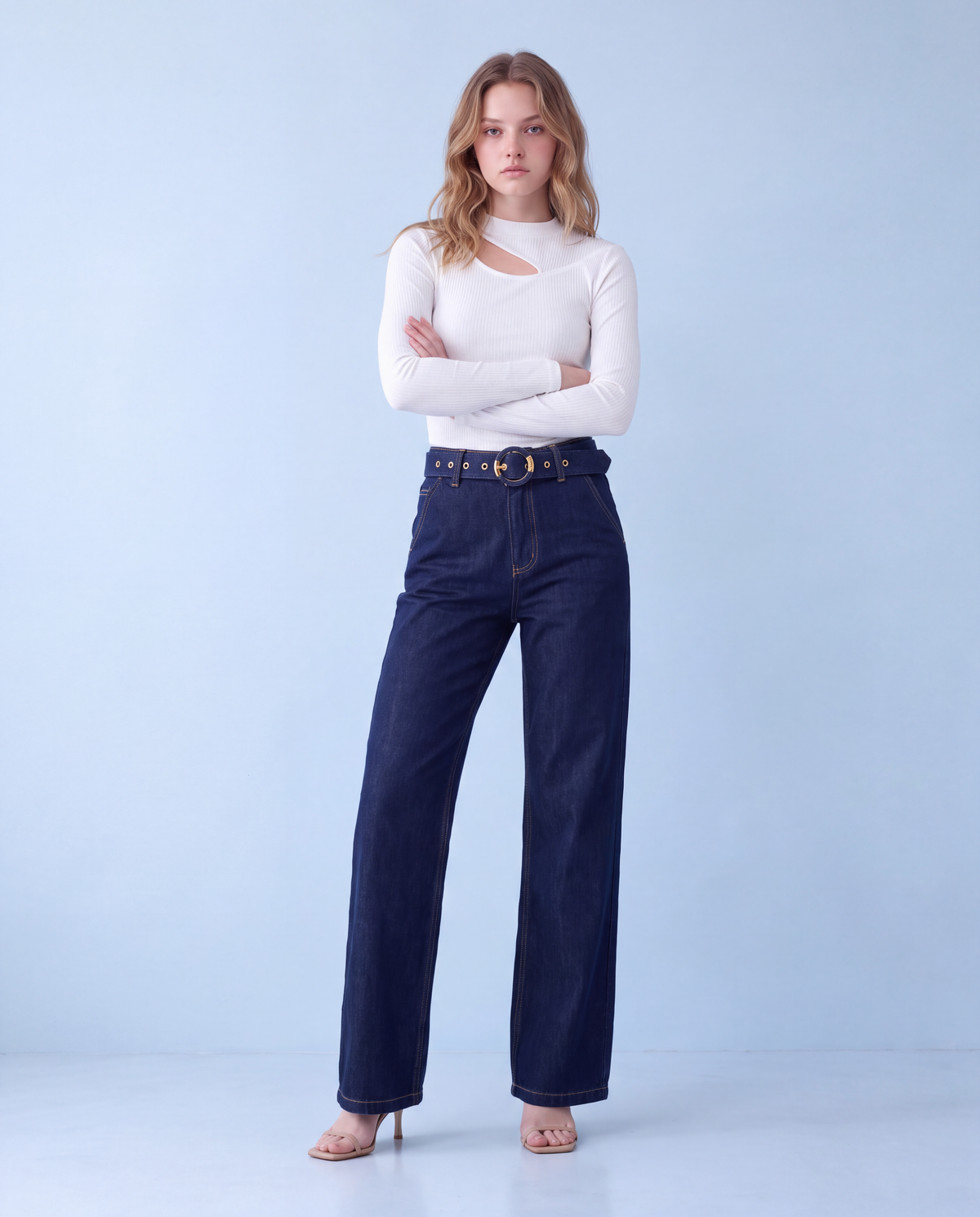 High Rise Wide Leg Jeans with Belt