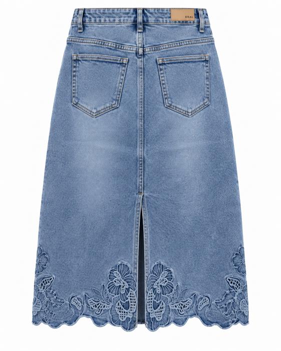 Floral Cutwork Denim Midi Skirt with Back Slit