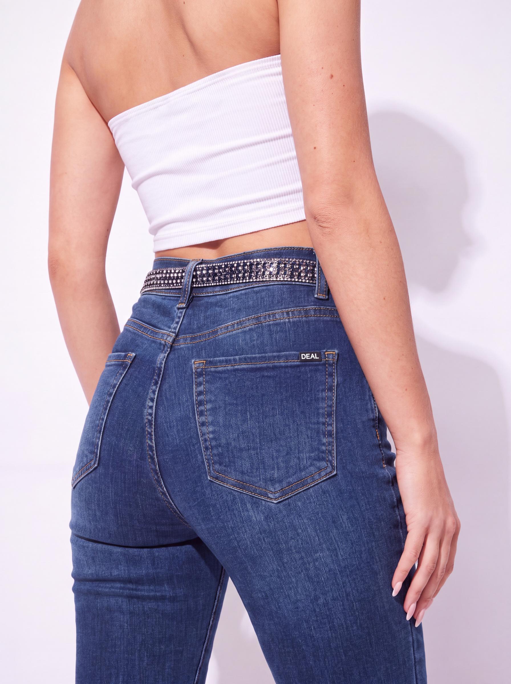 High-Rise Bootcut Denim Jeans with Tie Belt