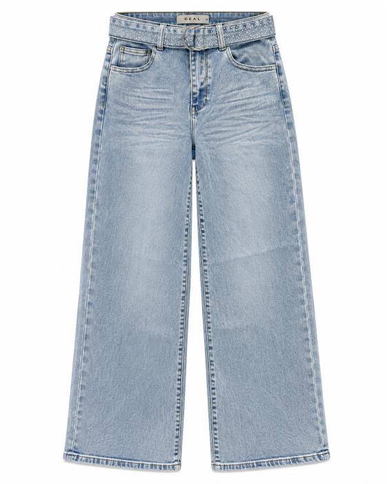 Wide Leg Jeans with Rhinestone Embellished Belt
