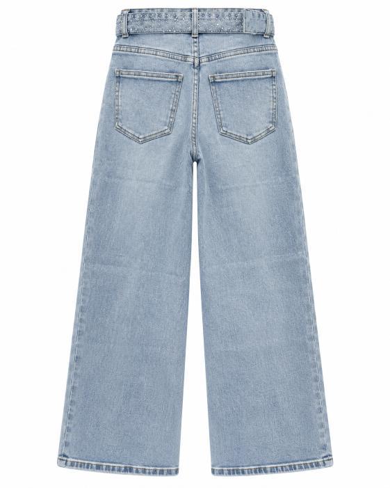 Wide Leg Jeans with Rhinestone Embellished Belt