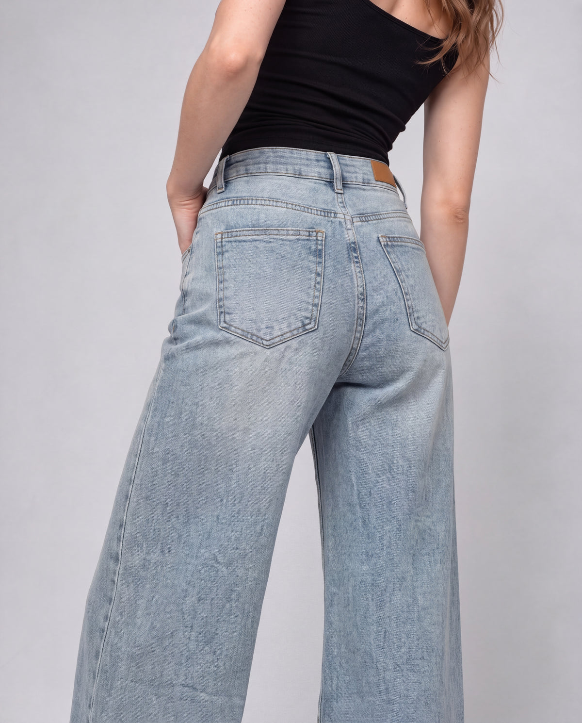 Sparkle Seam Detail High Rise Wide Leg Jeans