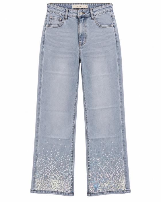 Sequin Hem Embellished Wide Leg Jeans