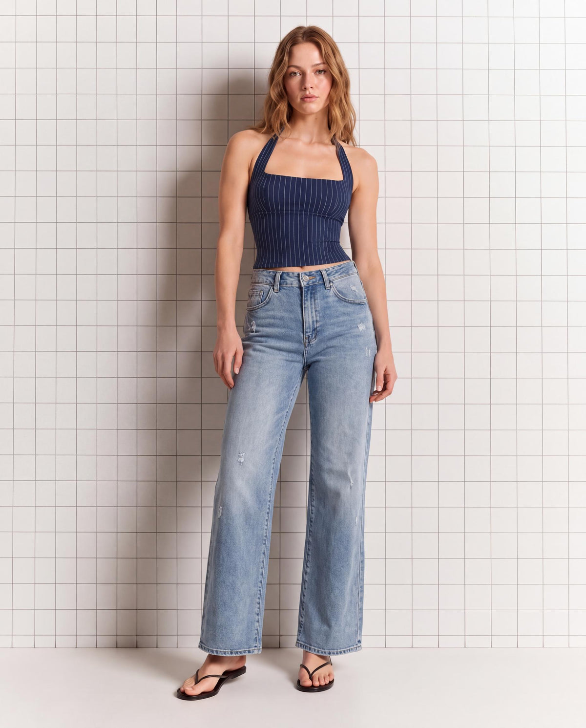 Distressed High Rise Wide Leg Jeans