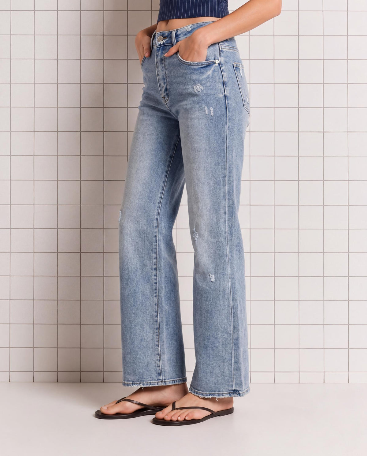 Distressed High Rise Wide Leg Jeans