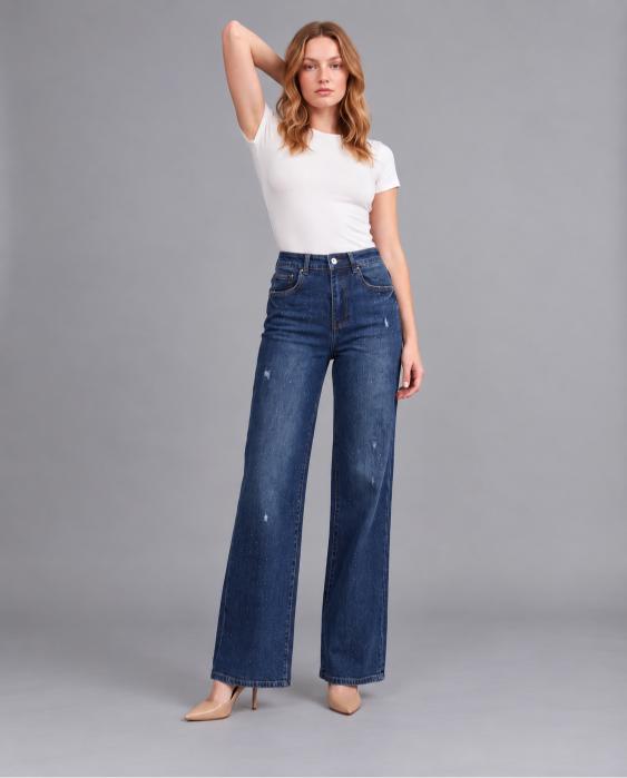 Rhinestone Studded Distressed Wide Leg Jeans