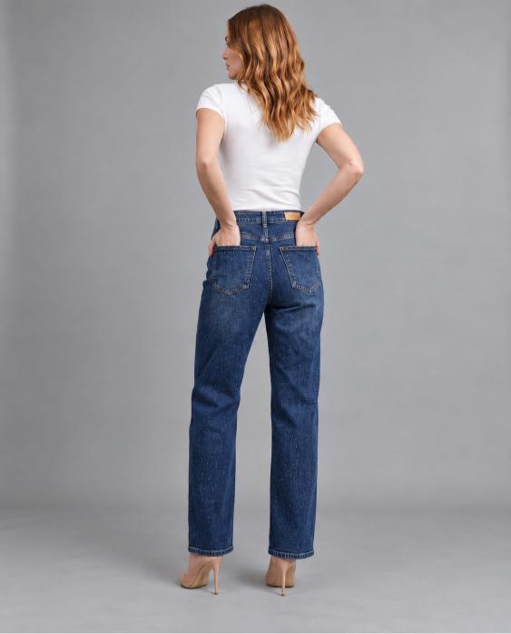 Rhinestone Studded Distressed Wide Leg Jeans