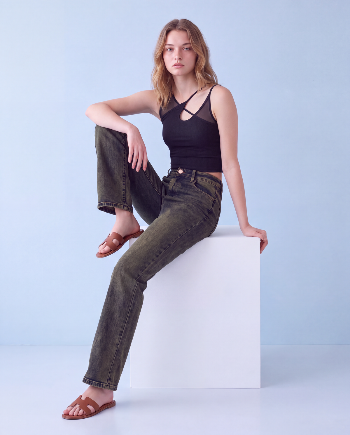 High Rise Straight Leg Vintage Tinted Wash Jeans
