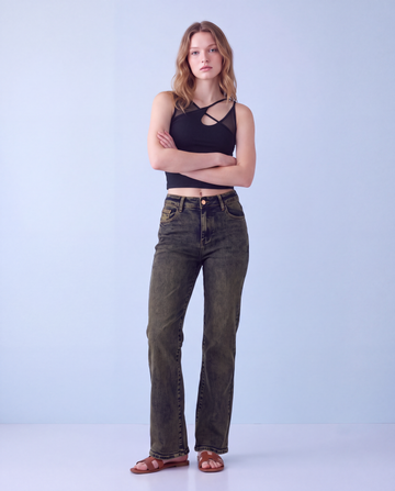 High Rise Straight Leg Vintage Tinted Wash Jeans