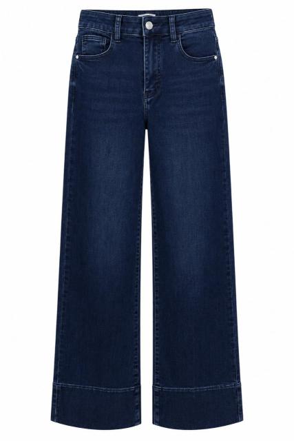 Cropped Dark Blue Jeans with Cuffed Hem