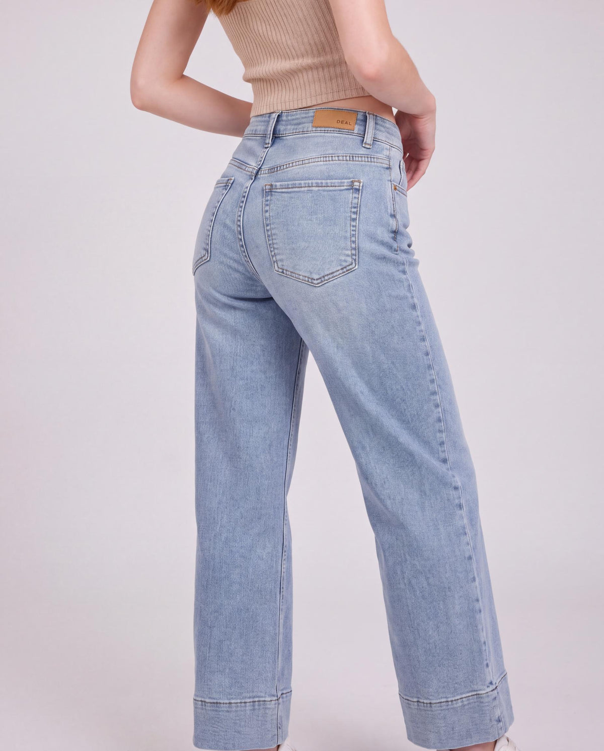 High Rise Wide Leg Jeans with Turn Up Cuff Hem