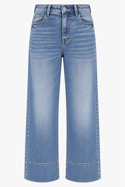 Cropped Dark Blue Jeans with Cuffed Hem